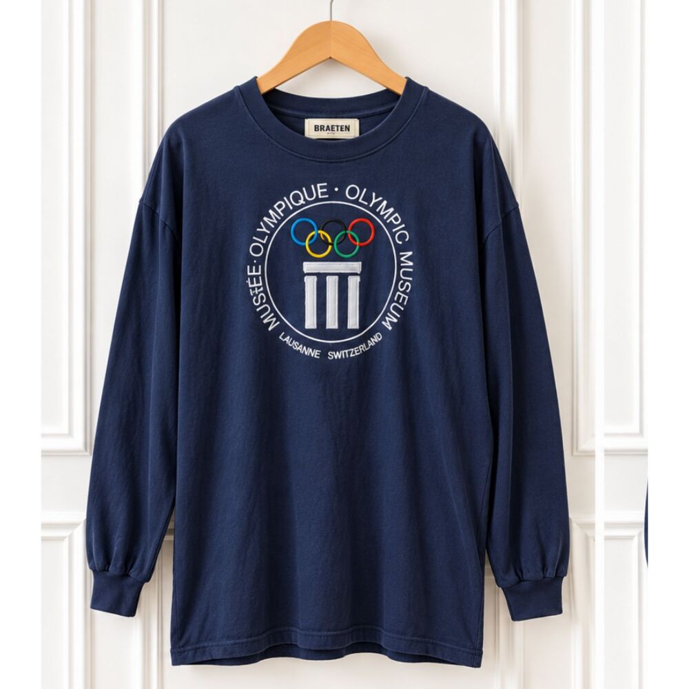 Olympic Museum Lausanne Switzerland Men XXL Rings Logo Long Sleeve Graphic Shirt